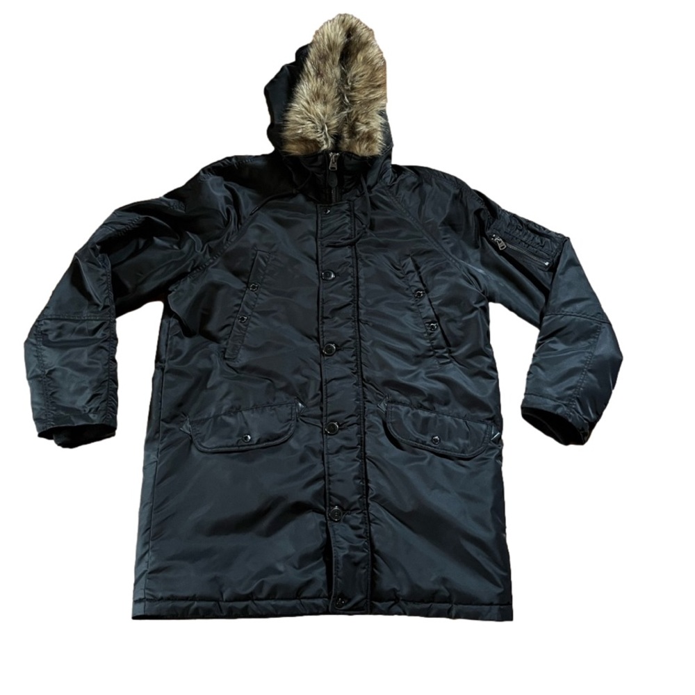 Levi’s Woodside Fur Lined Hood Utility Parka Jacket Black Men’s Size Large